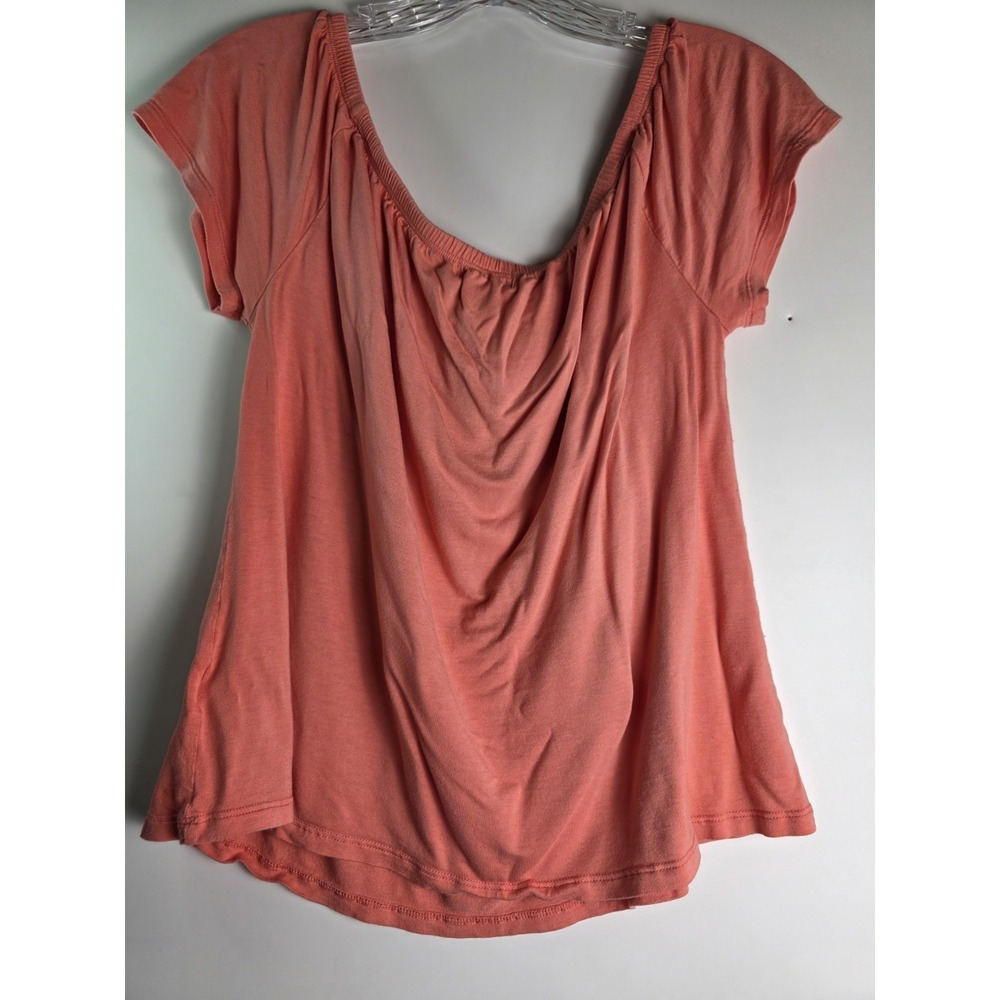Old Navy Blouse Women M Coral Pink Short Sleeve Scoop Neck Rayon Peasant Top - Picture 3 of 7